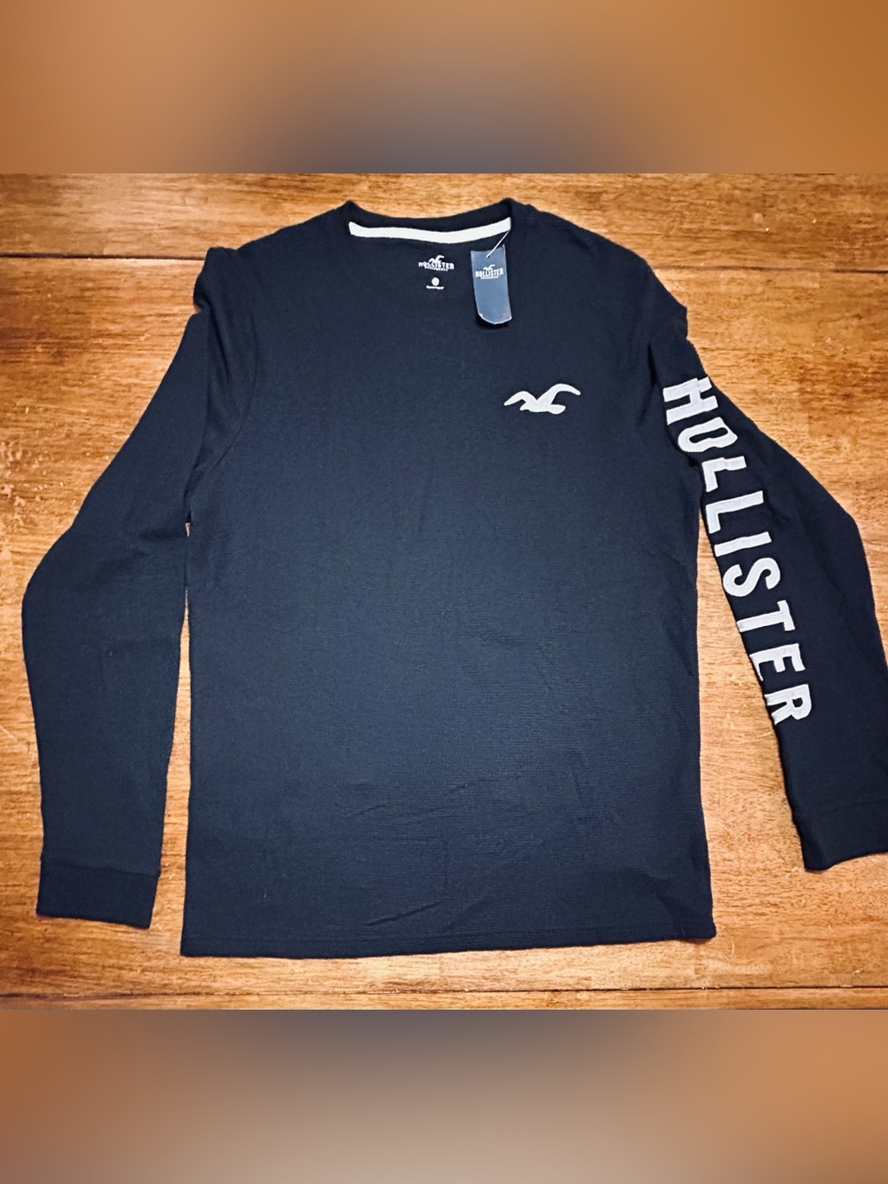 Hollister Men’s Long-Sleeve Tee — Black with White Logo